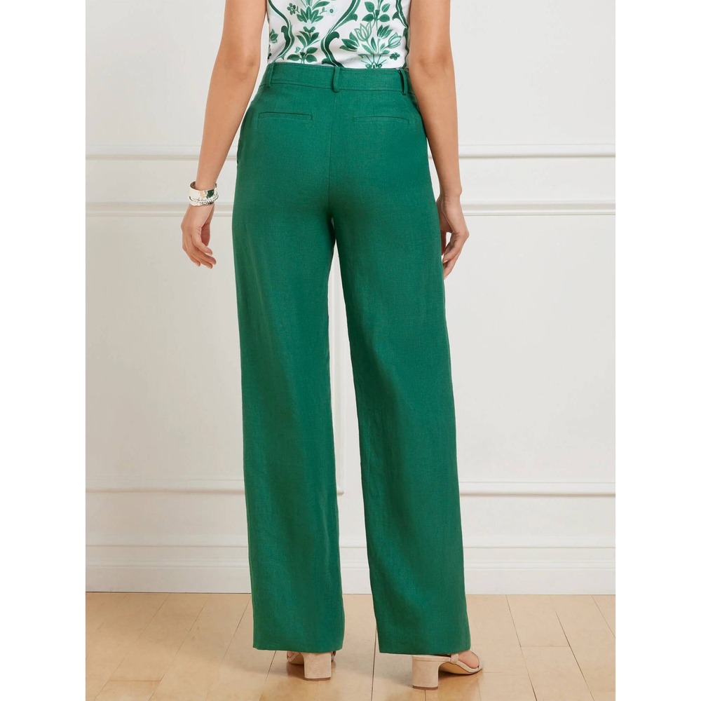 Talbots Greenwich Women's 8 Heritage Green 100% Linen Wide Leg Pants Trousers - Picture 2 of 7
